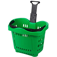 Panier sur roulettes 43L Panier de magasin sur roulettes contenance 43L, équipé d'une anse et d'une poignée trolley télescopique